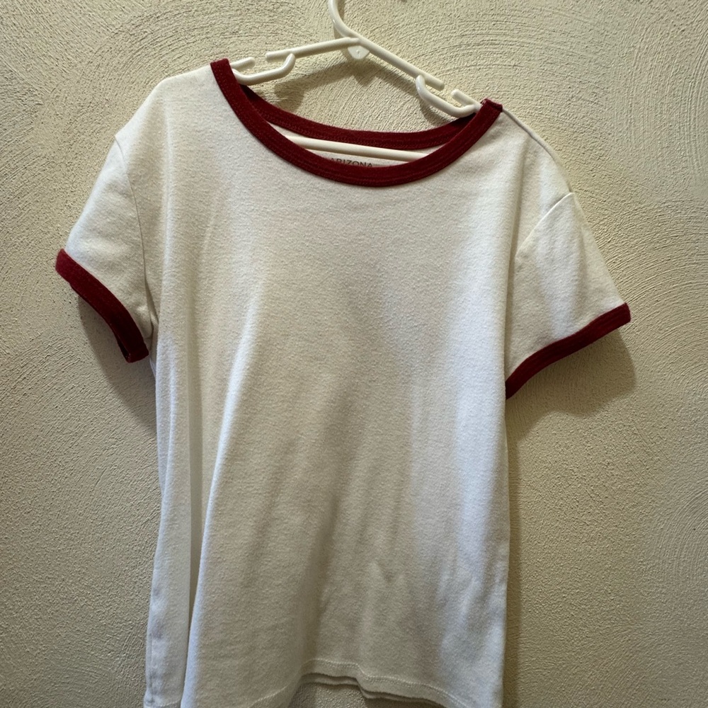 Arizona Jean Co Ringer T Shirt Junior Small White Red Trim Casual Tee